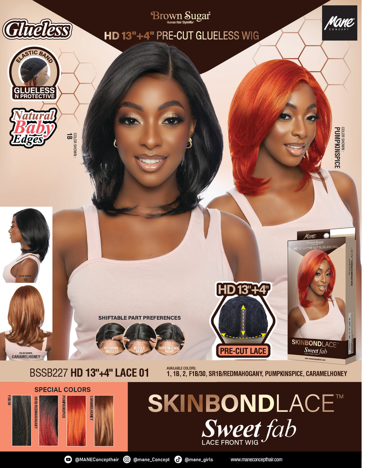 [Brown Sugar] SkinBond Lace Pre-Cut Sweet Fab Lace Front Wig - BSSB227 HD 13"+4" LACE 01