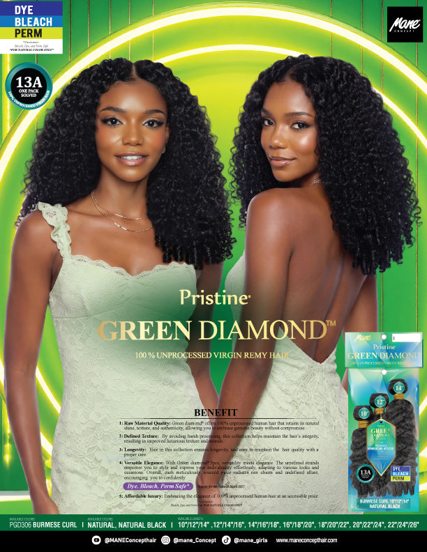 [Green Diamond]100% Unprocessed Virgin Remy Hair - (PGD306XXS-XXL) BURMESE CURL (3Pcs in 1 Pack)