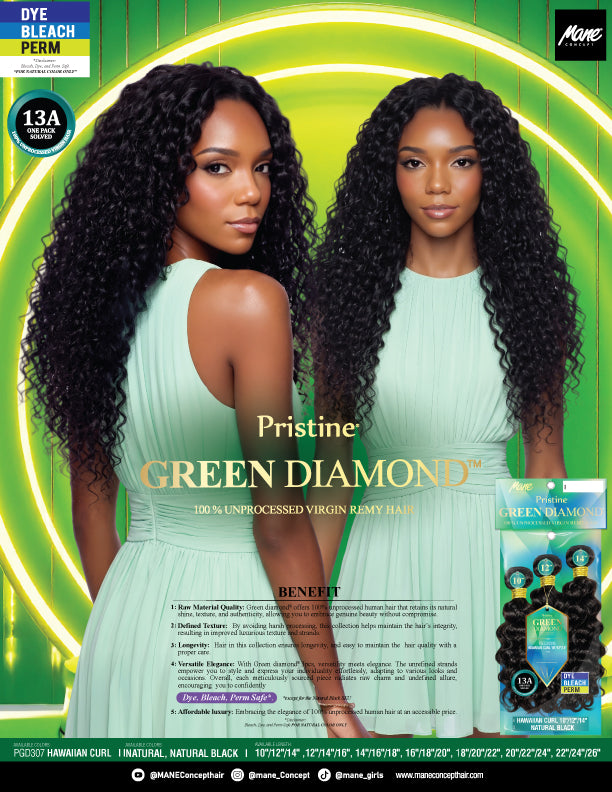 [Green Diamond]100% Unprocessed Virgin Remy Hair - (PGD307XXS-XXL) HAWAIIAN CURL (3Pcs in 1 Pack)
