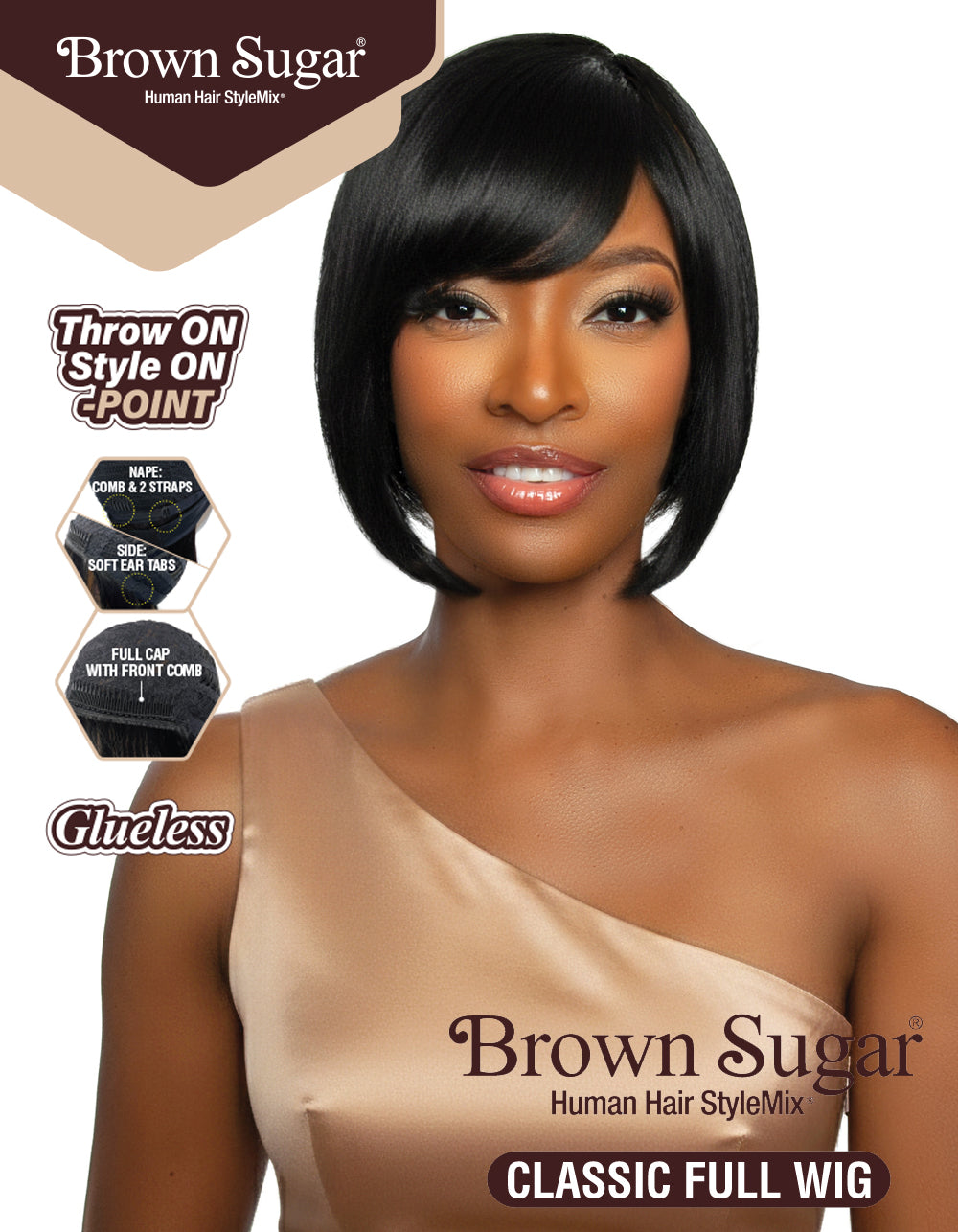[Brown Sugar] Human Hair Blend Classic Full Wig Glueless Full Cap Throw ON! Style ON! POINT! - BSFW103