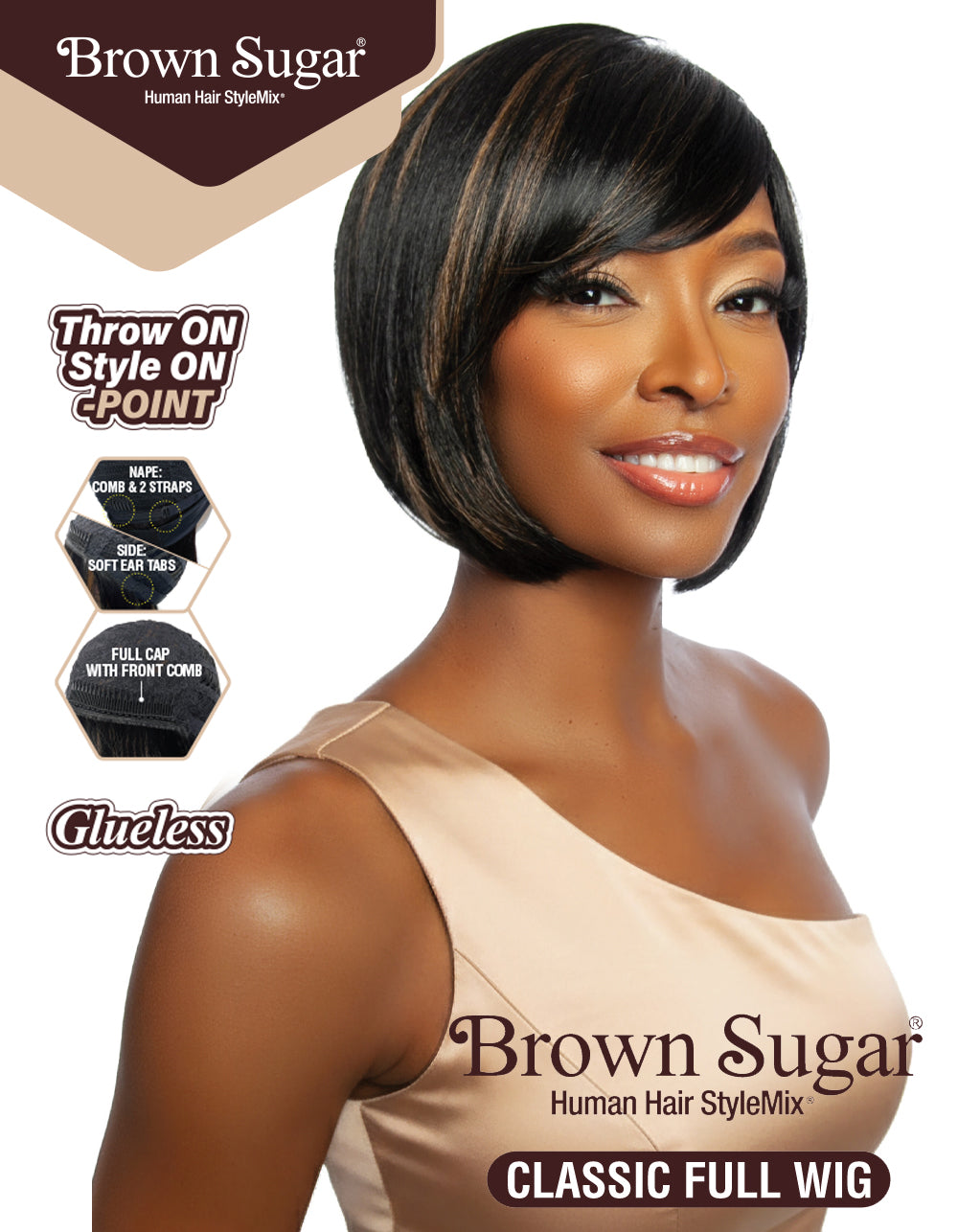[Brown Sugar] Human Hair Blend Classic Full Wig Glueless Full Cap Throw ON! Style ON! POINT! - BSFW103