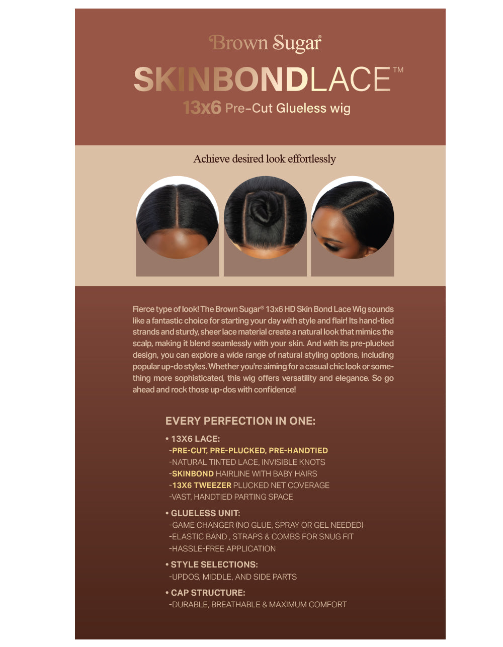 [Mane Concept] Brown Sugar SkinBond Lace Pre-Cut Glueless Wig-13X6 GLUELESS 01- BSSB205
