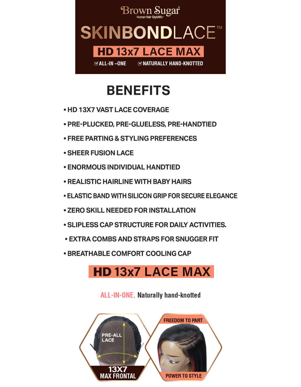 [Brown Sugar] Skinbond Lace Human Hair Blend Glueless HD Lace Wig - BSSB238-HD 13X7 LACE SKIN 02
