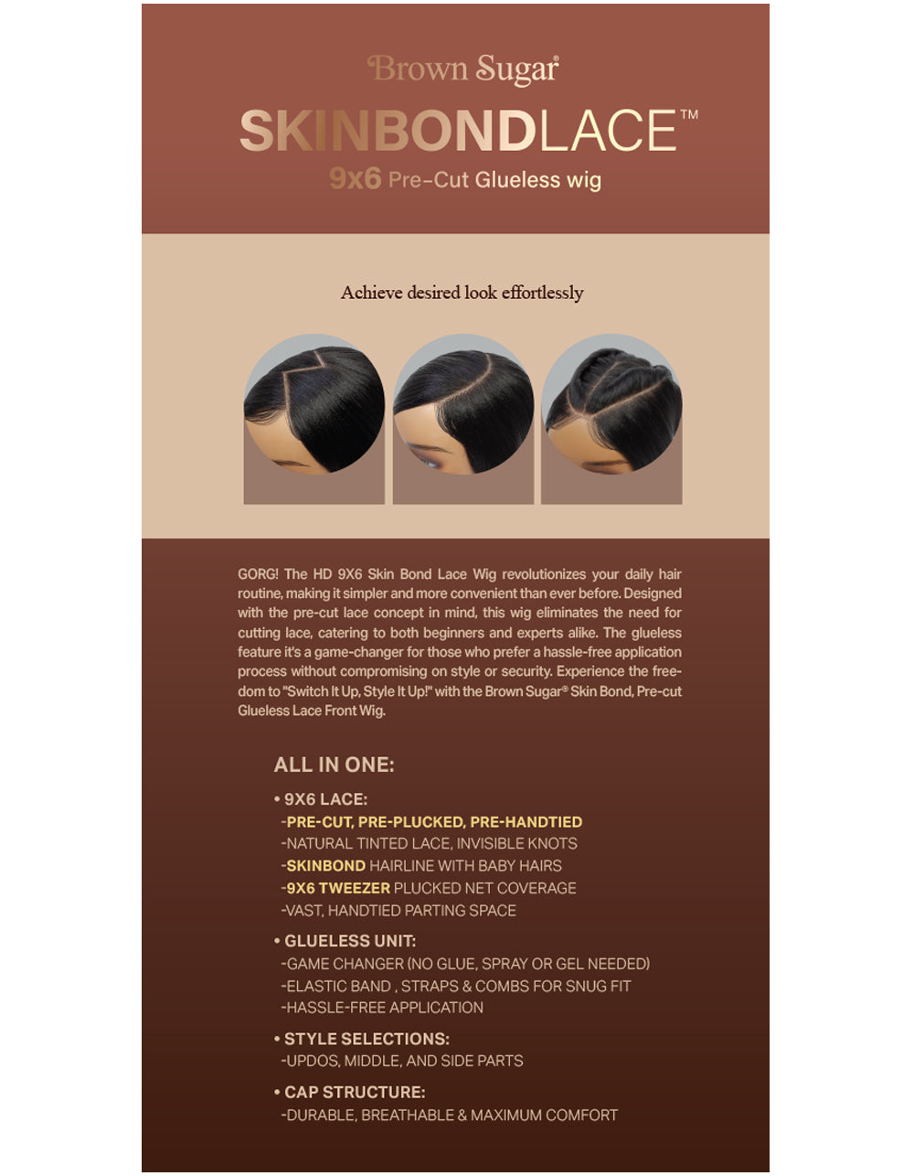 [Mane Concept] Brown Sugar Skin Bond Lace Pre-Cut Glueless Wig- 9x6 PRE-CUT 05- BSSB213