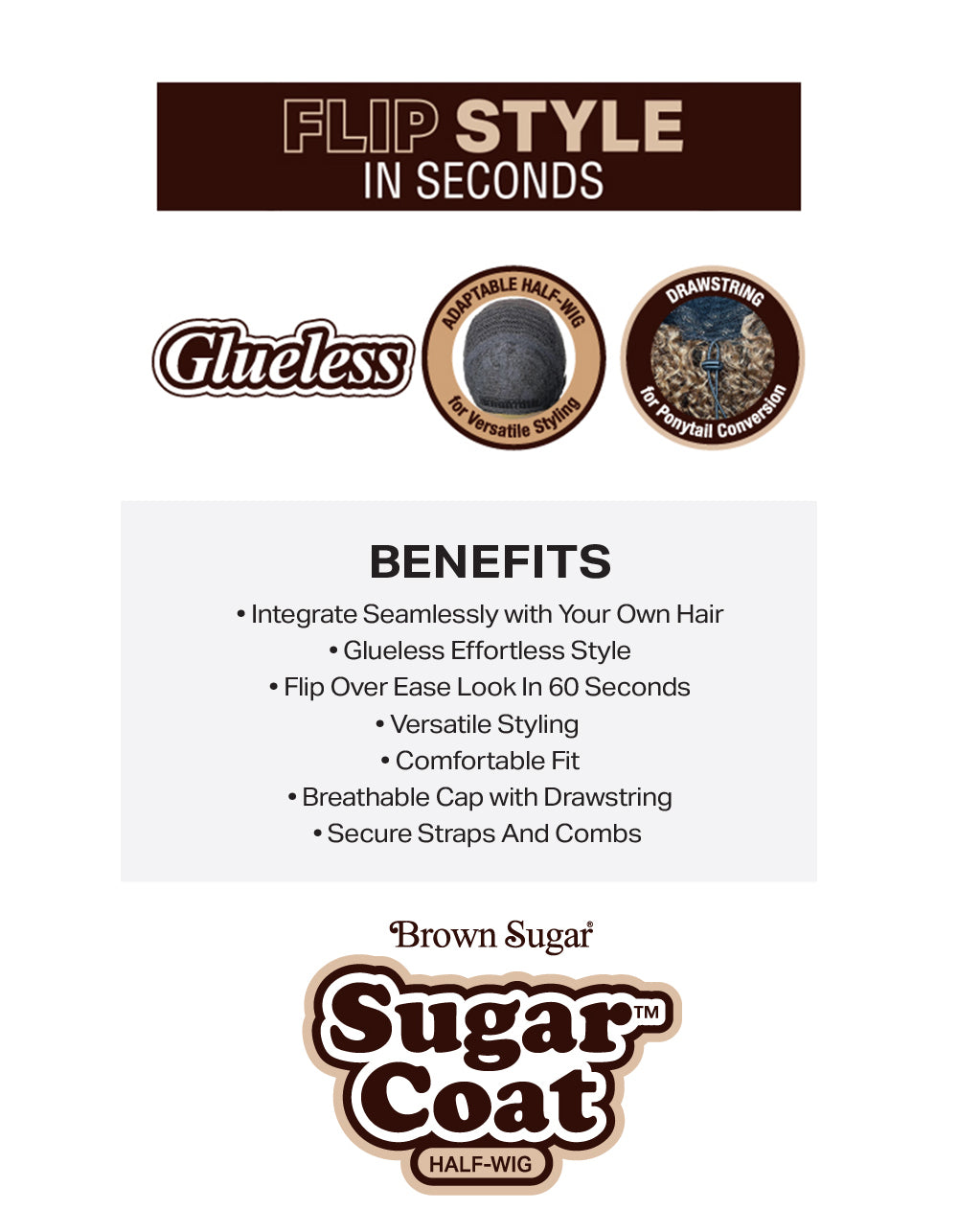 [Brown Sugar] Human Hair StyleMix Half Wig Brown Sugar Glueless Sugar Coat BSSC116 Sugar 16