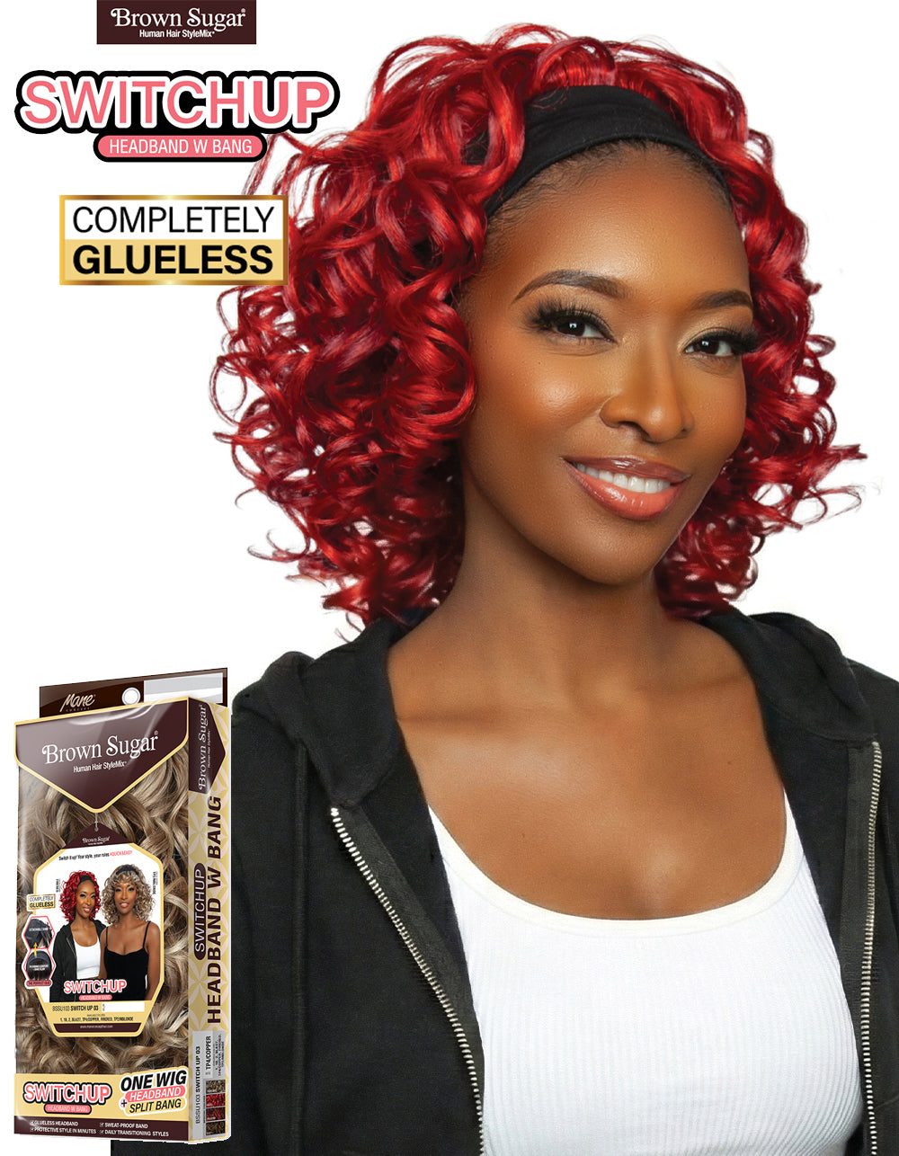 [Brown Sugar] Human Hair Blend Switch Up Headband Wig Glueless Split Bang - BSSU103 Switch Up 03