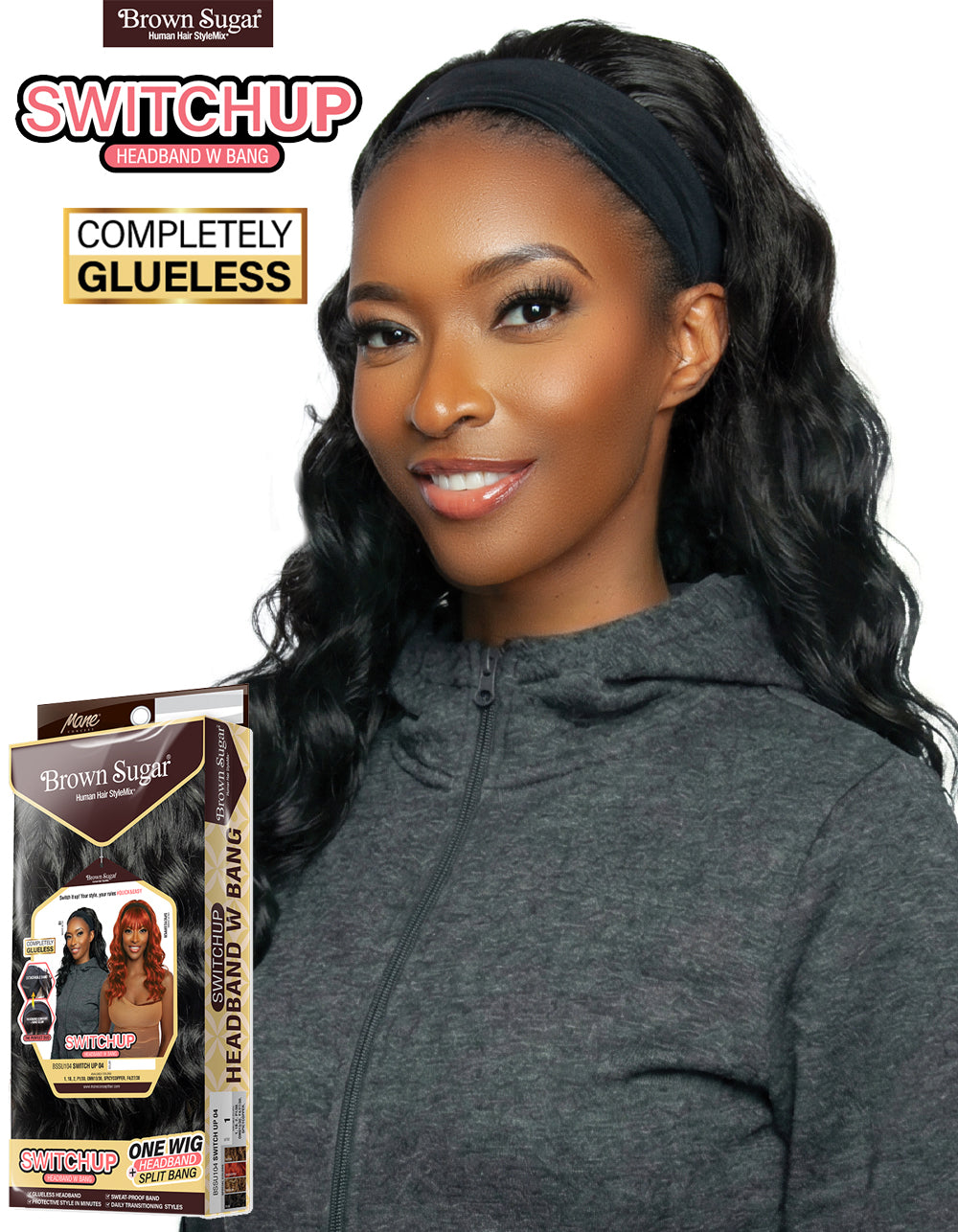 [Brown Sugar] Human Hair Blend Switch Up Headband Wig Glueless Split Bang - BSSU104 Switch Up 04