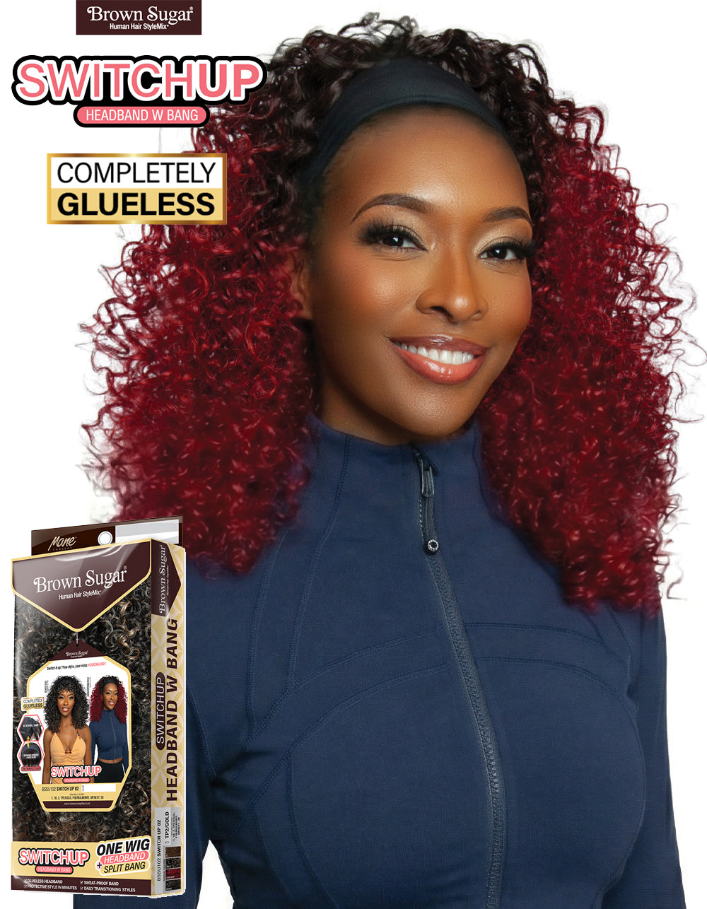 [Brown Sugar] Human Hair Blend Switch Up Headband Wig Glueless Split Bang - BSSU102 Switch Up 02