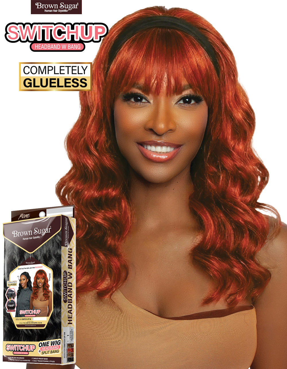 [Brown Sugar] Human Hair Blend Switch Up Headband Wig Glueless Split Bang - BSSU104 Switch Up 04