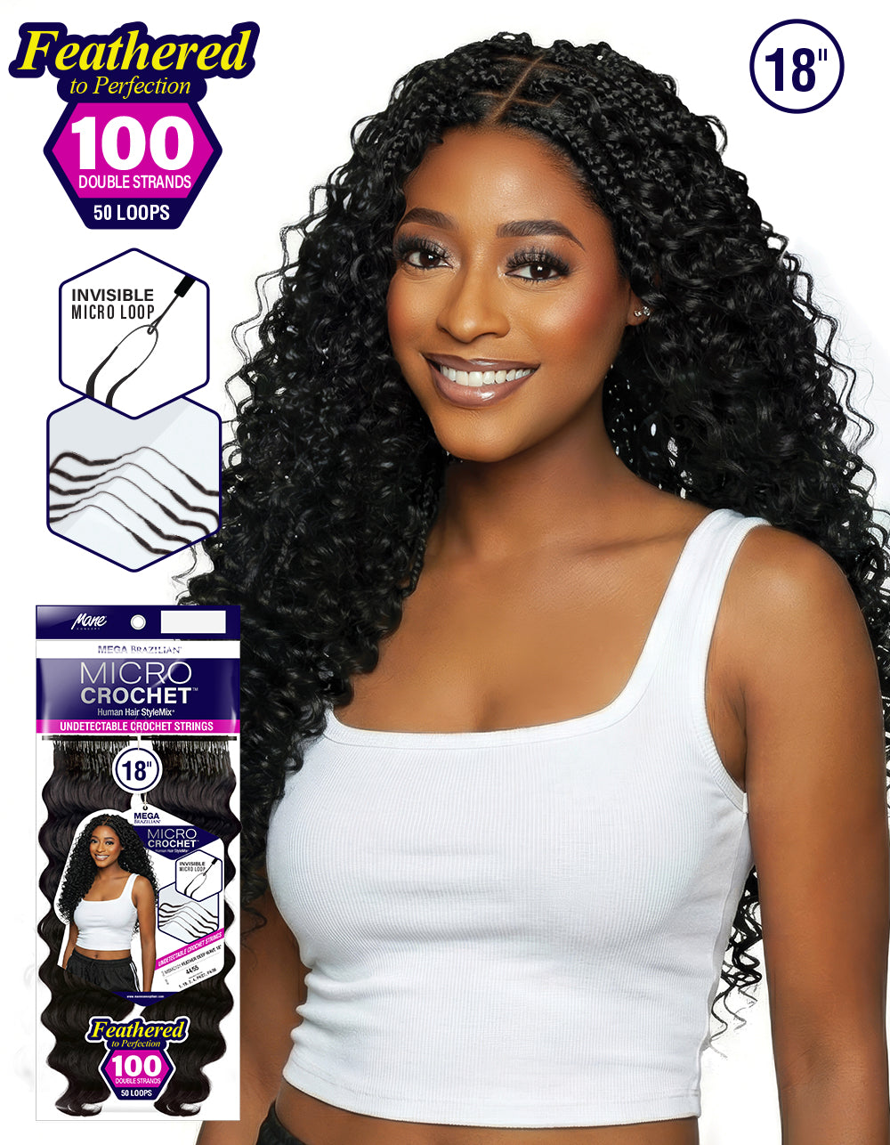 Mane Concept Human Hair Stylemix Mega Brazilian Micro Crochet Strings MBMC101 Feather Deep Wave 18"(80g)