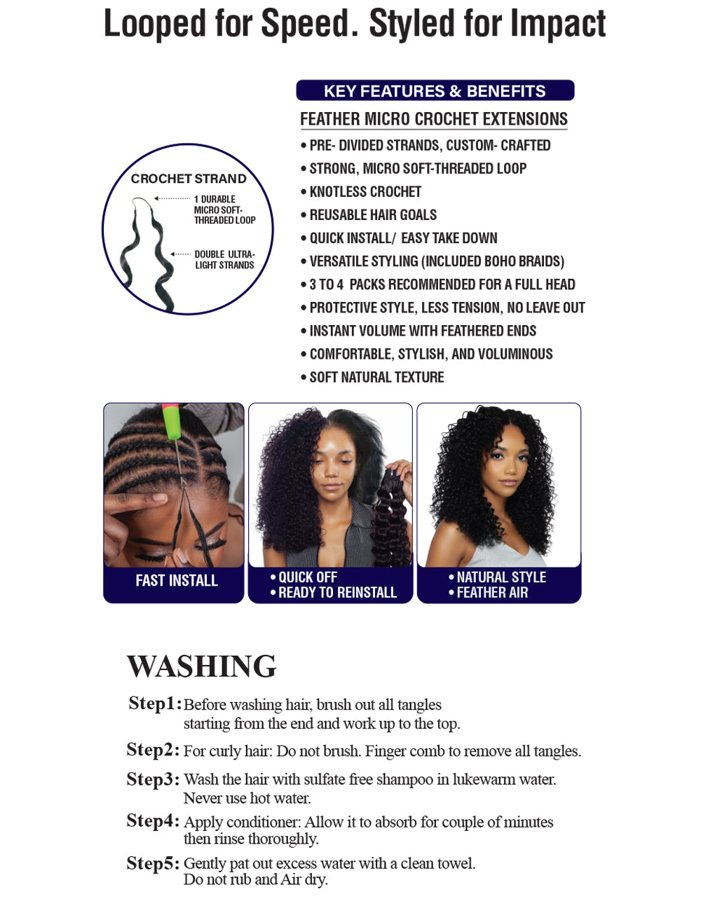 Mane Concept Human Hair Stylemix Mega Brazilian Micro Crochet Strings MBMC101 Feather Deep Wave 18"(80g)