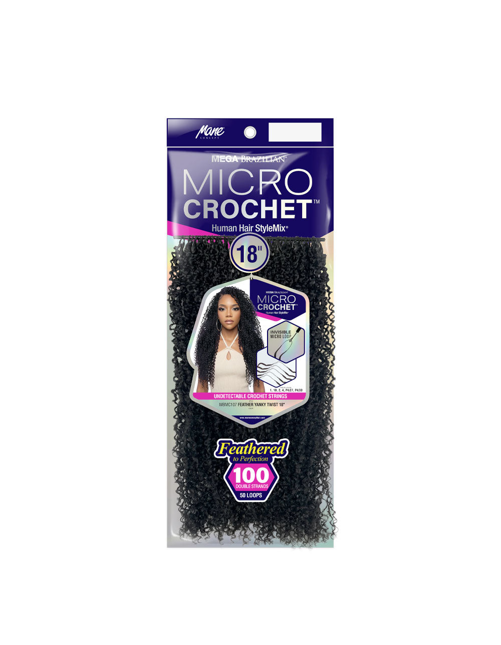 Mane Concept Human Hair Stylemix Braids Mega Brazilian Micro Crochet Strings MBMC107 Feather Yanky Twist 18"