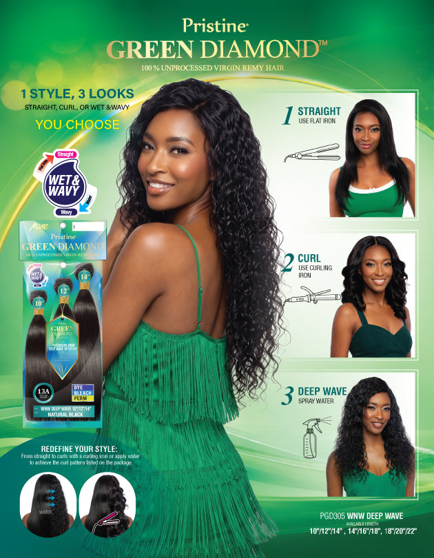 [Green Diamond]100% Unprocessed Virgin Remy Hair - (PGD305XXS, S, L) WNW DEEP WAVE (3Pcs in 1 Pack)