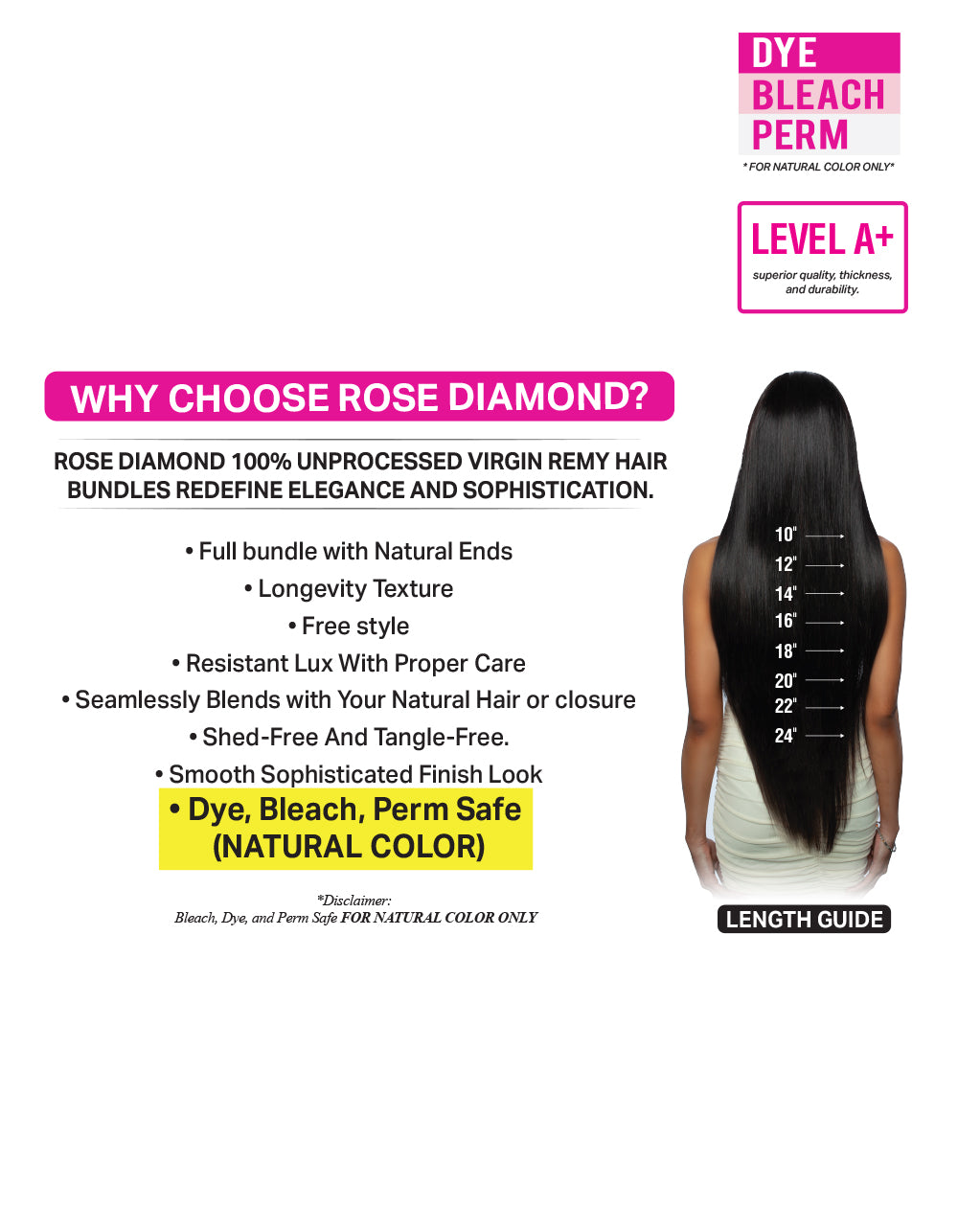 [Rose Diamond] Pristine 100% Unprocessed Virgin Remy Hair - PRD302 - STRAIGHT