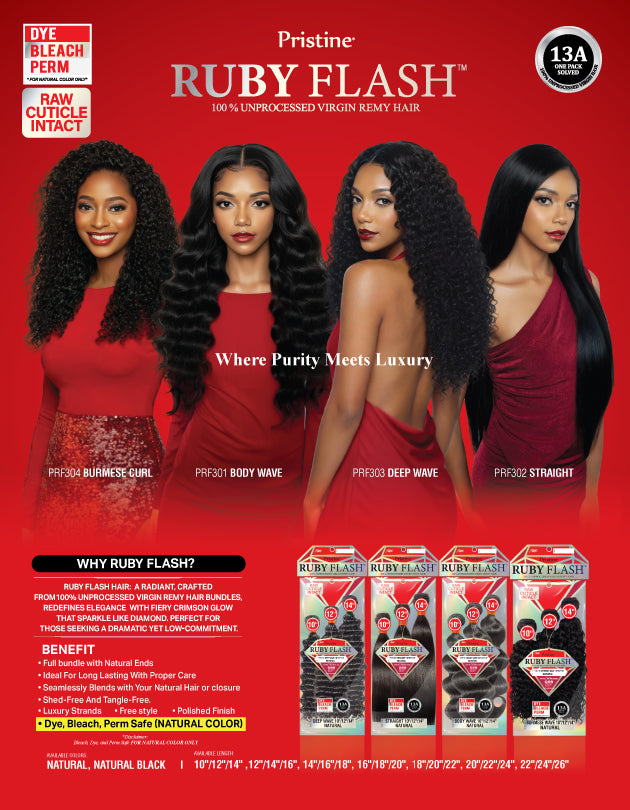 [RUBY FLASH] Pristine 100% Unprocessed Virgin Remy Hair - PRF301 BODY WAVE