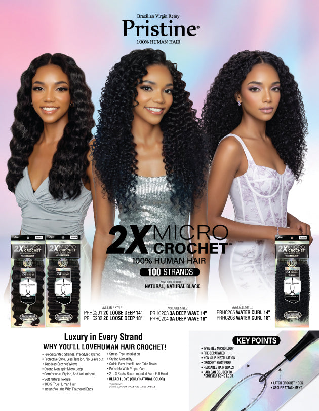 [Pristine] 100% Human Hair Crochet Braids 2X Micro Feather Crochet - PRHC204 3A DEEP WAVE 18"
