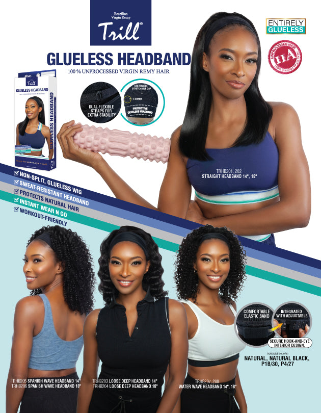 [TRILL] 100% Unprocessed Human Hair Glueless HeadBand Lace Wig- TRHB204 LOOSE DEEP HEADBAND 18"