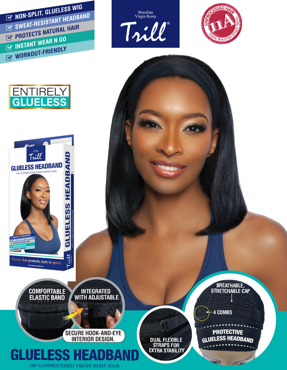 [TRILL] 100% Unprocessed Human Hair Glueless HeadBand Lace Wig- TRHB201 STRAIGHT HEADBAND 14"
