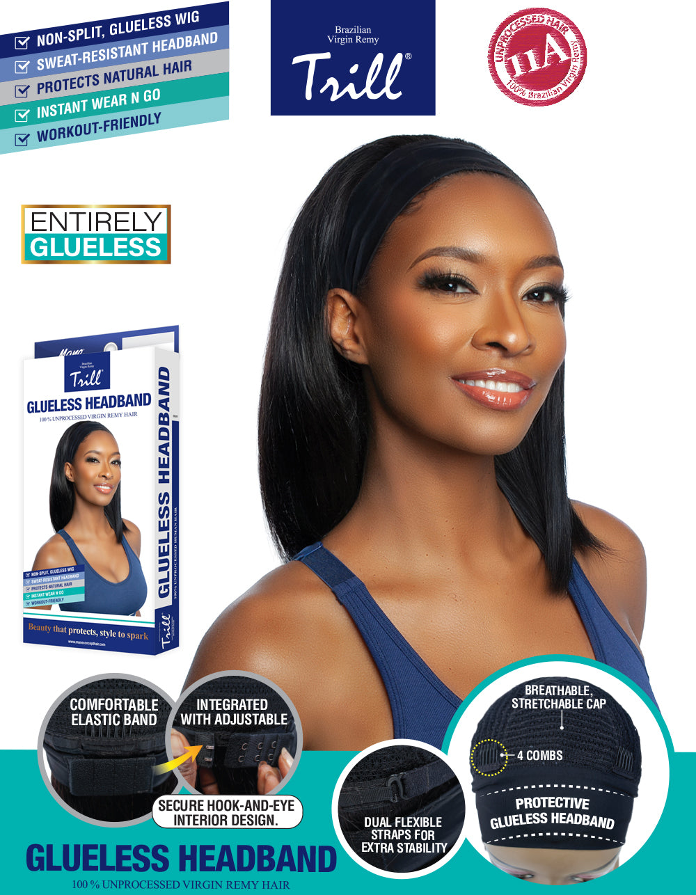 [TRILL] 100% Unprocessed Human Hair Glueless HeadBand Lace Wig- TRHB201 STRAIGHT HEADBAND 14"