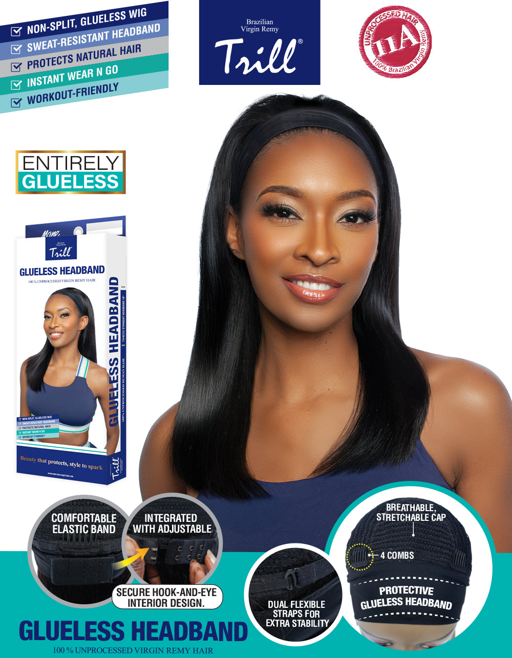 [TRILL] 100% Unprocessed Human Hair Glueless HeadBand Lace Wig- TRHB202 STRAIGHT HEADBAND 18"