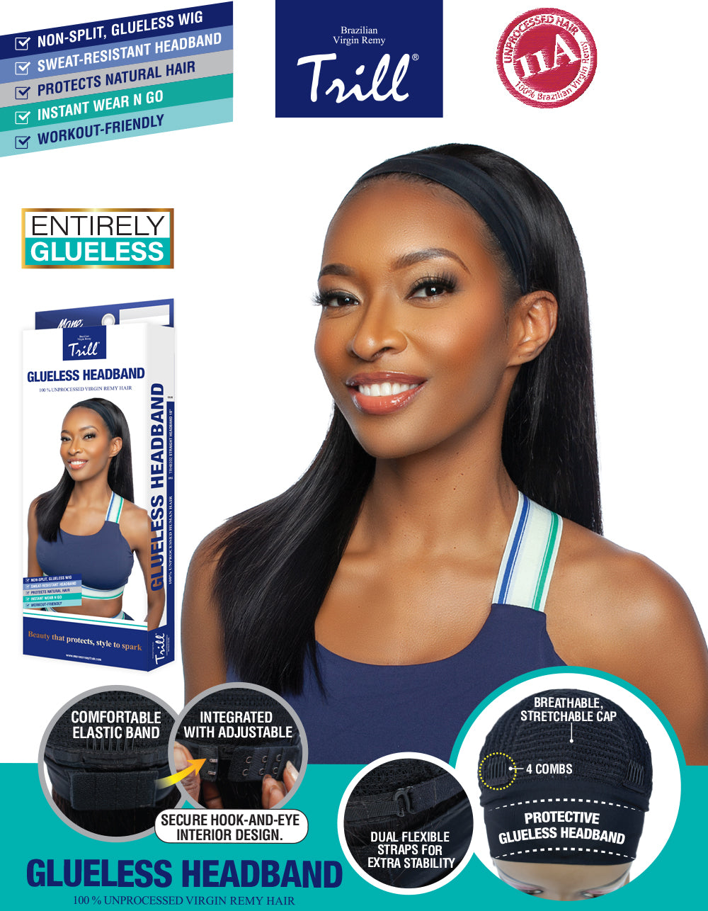[TRILL] 100% Unprocessed Human Hair Glueless HeadBand Lace Wig- TRHB202 STRAIGHT HEADBAND 18"