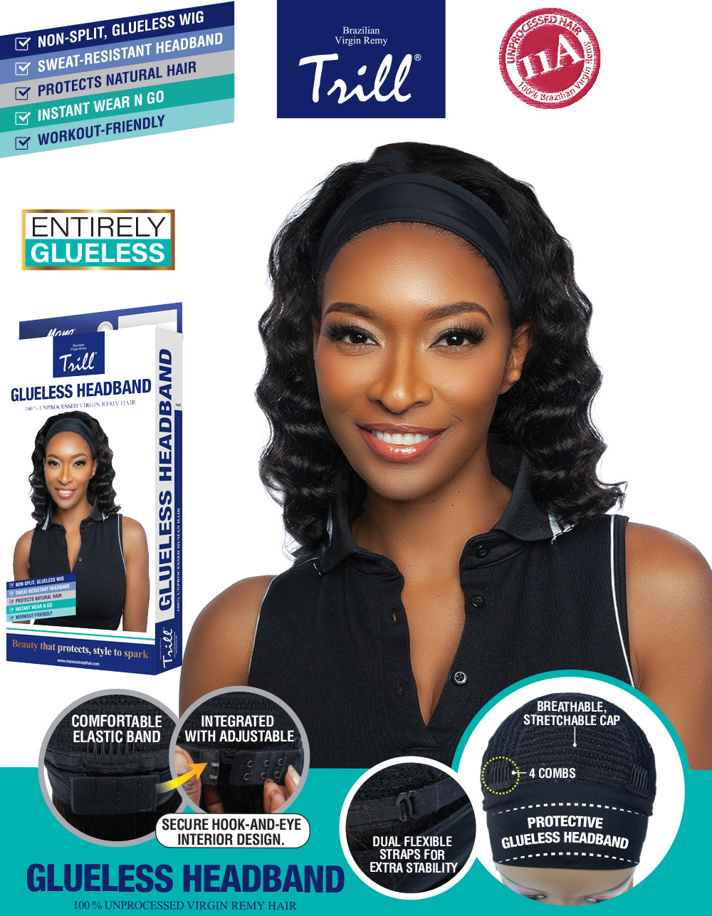 [TRILL] 100% Unprocessed Human Hair Glueless HeadBand Lace Wig- TRHB203 LOOSE DEEP HEADBAND 14"