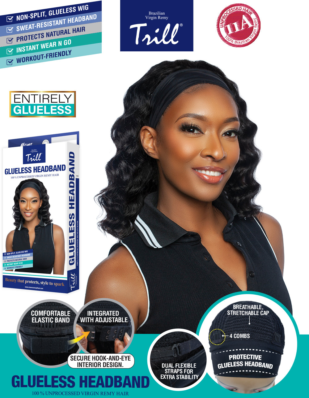 [TRILL] 100% Unprocessed Human Hair Glueless HeadBand Lace Wig- TRHB203 LOOSE DEEP HEADBAND 14"