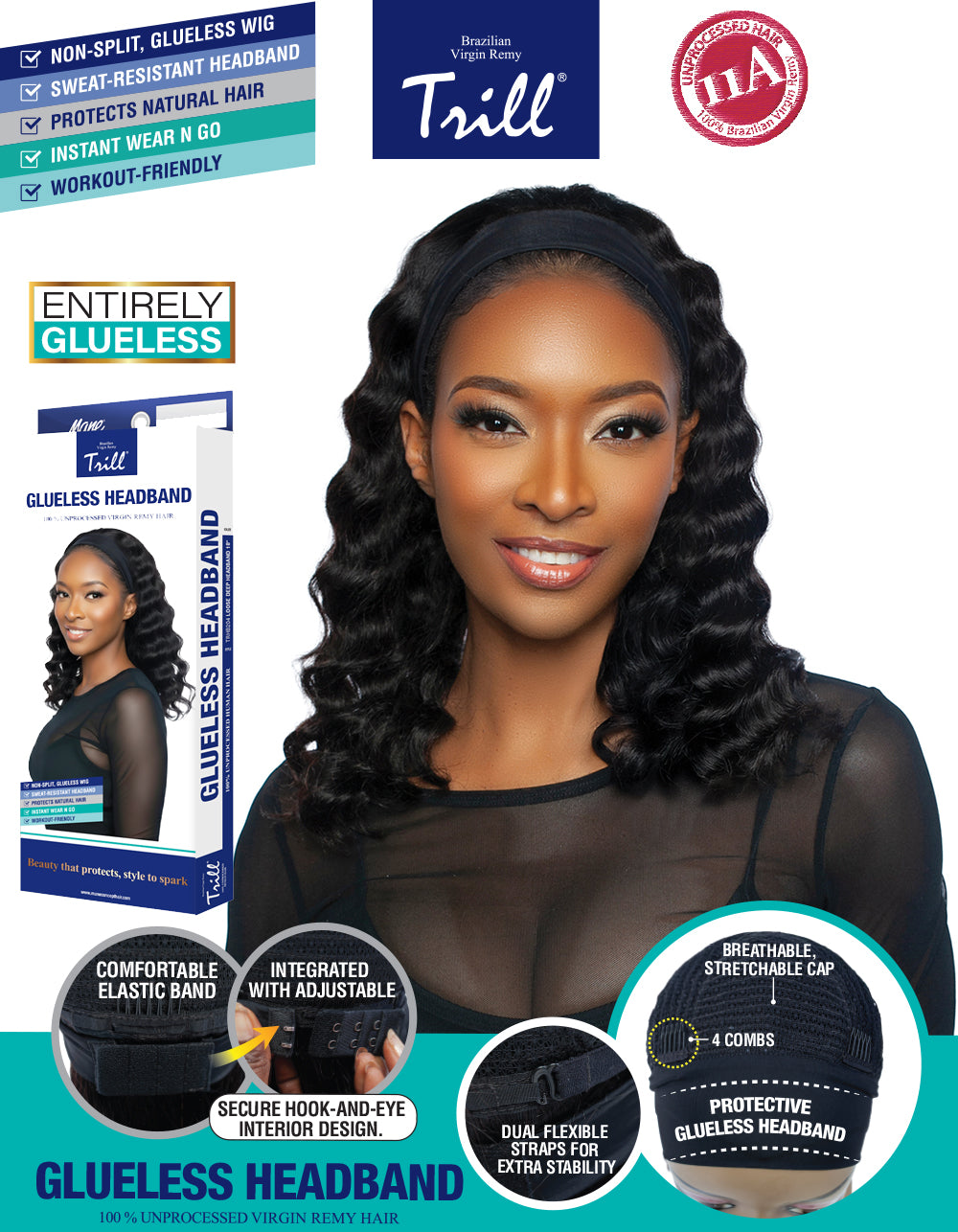 [TRILL] 100% Unprocessed Human Hair Glueless HeadBand Lace Wig- TRHB204 LOOSE DEEP HEADBAND 18"