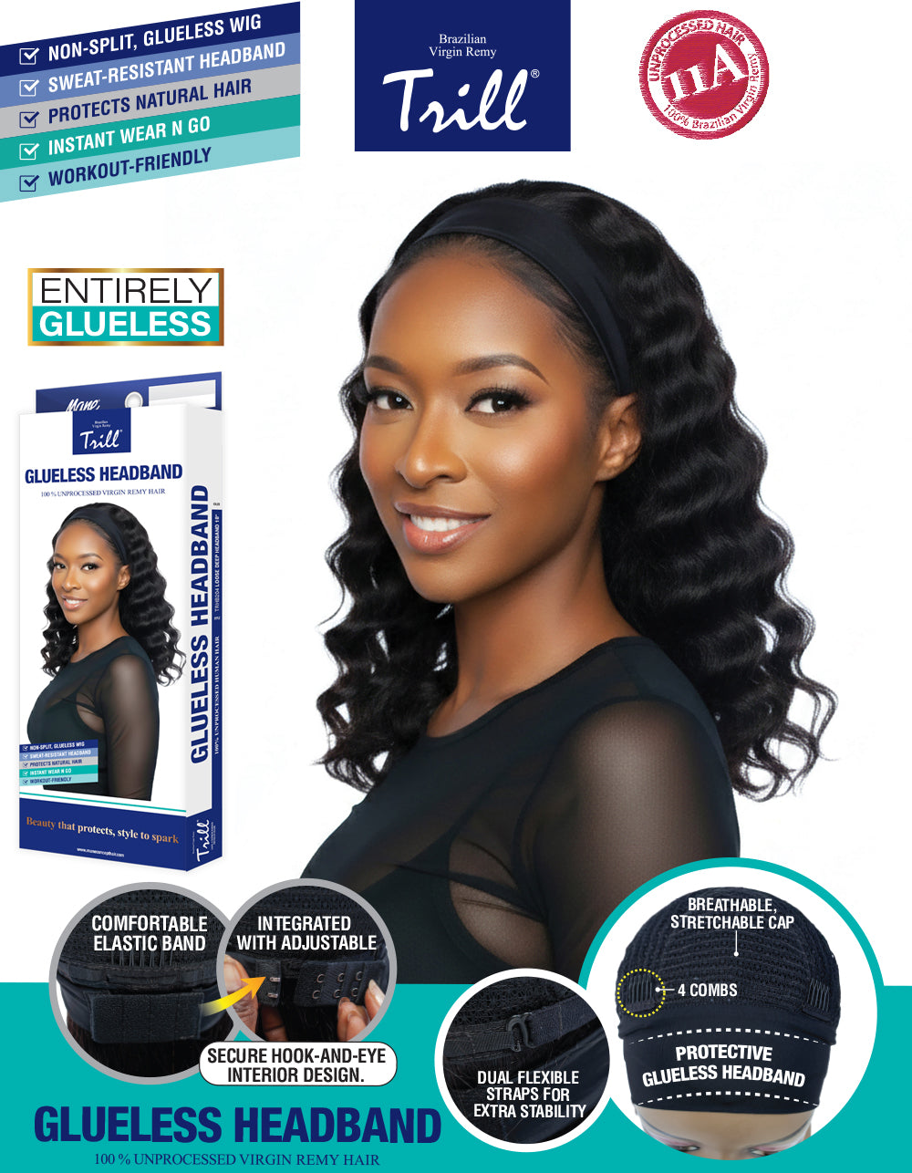 [TRILL] 100% Unprocessed Human Hair Glueless HeadBand Lace Wig- TRHB204 LOOSE DEEP HEADBAND 18"