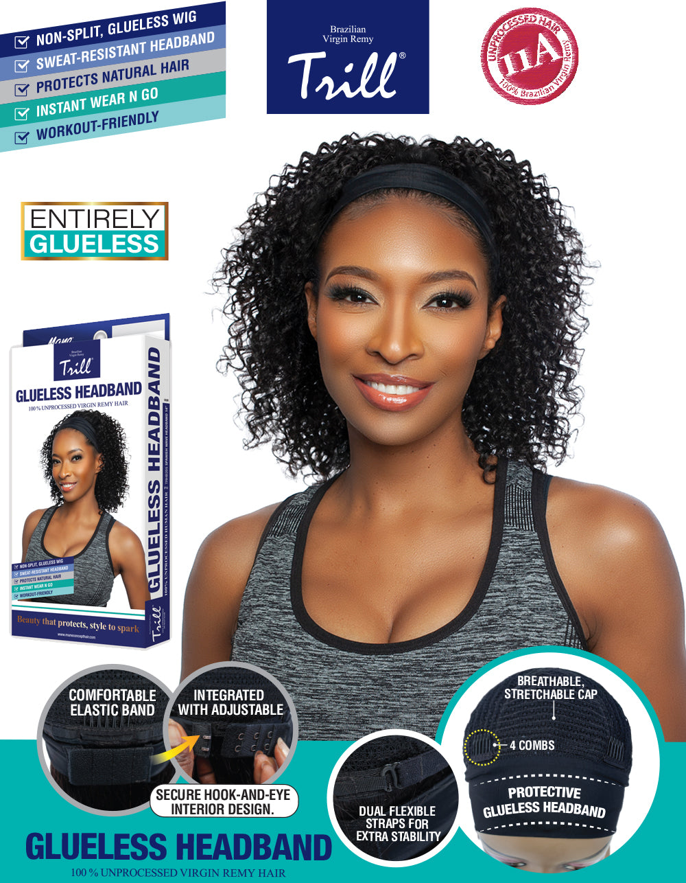 [TRILL] 100% Unprocessed Human Hair Glueless HeadBand Lace Wig- TRHB205 SPANISH WAVE 14"
