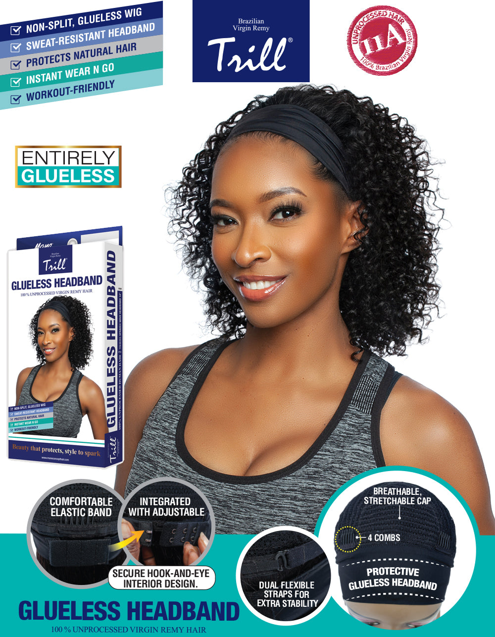 [TRILL] 100% Unprocessed Human Hair Glueless HeadBand Lace Wig- TRHB205 SPANISH WAVE 14"