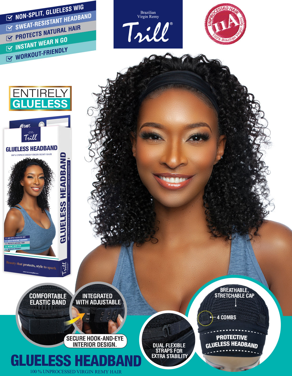 [TRILL] 100% Unprocessed Human Hair Glueless HeadBand Lace Wig- TRHB206 SPANISH WAVE 18"