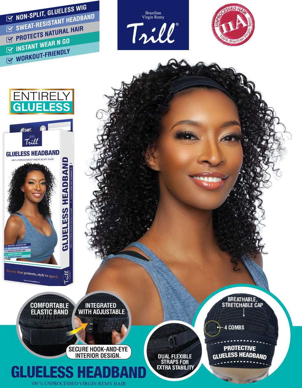 [TRILL] 100% Unprocessed Human Hair Glueless HeadBand Lace Wig- TRHB206 SPANISH WAVE 18"