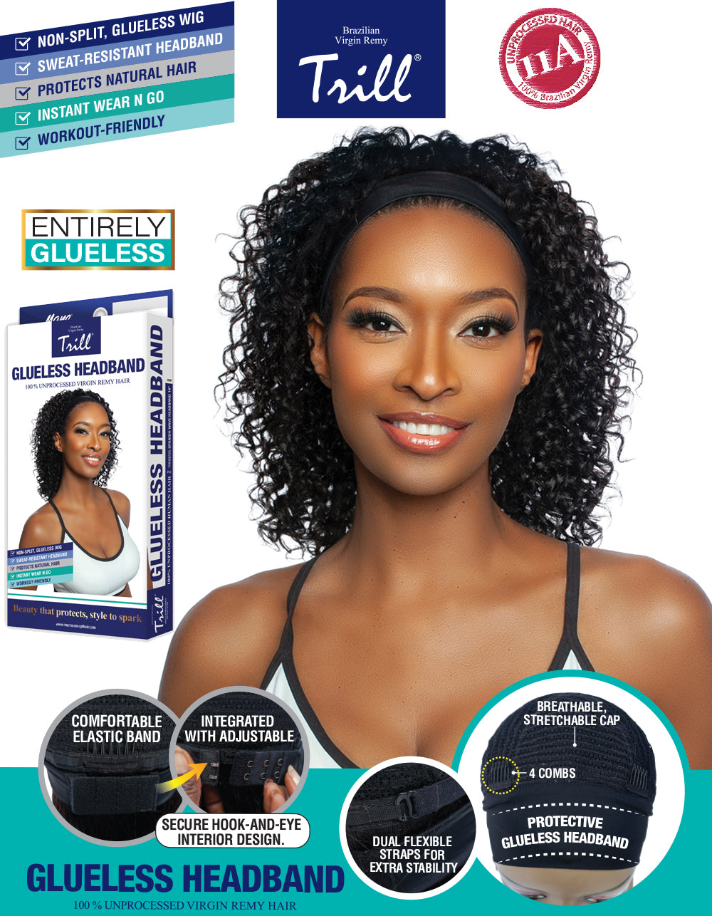 [TRILL] 100% Unprocessed Human Hair Glueless HeadBand Lace Wig- TRHB207 WATER WAVE 14"