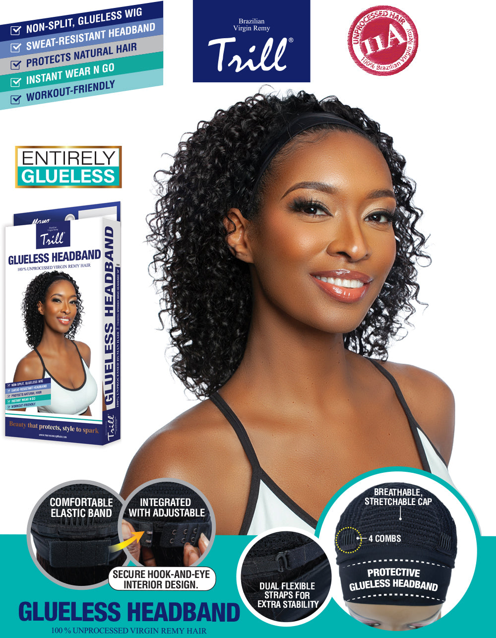[TRILL] 100% Unprocessed Human Hair Glueless HeadBand Lace Wig- TRHB207 WATER WAVE 14"