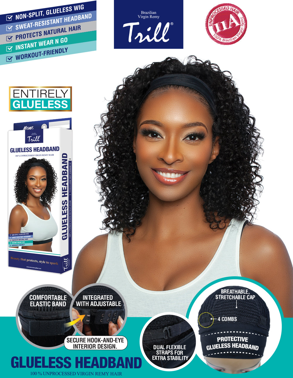 [TRILL] 100% Unprocessed Human Hair Glueless HeadBand Lace Wig- TRHB208 WATER WAVE 18"