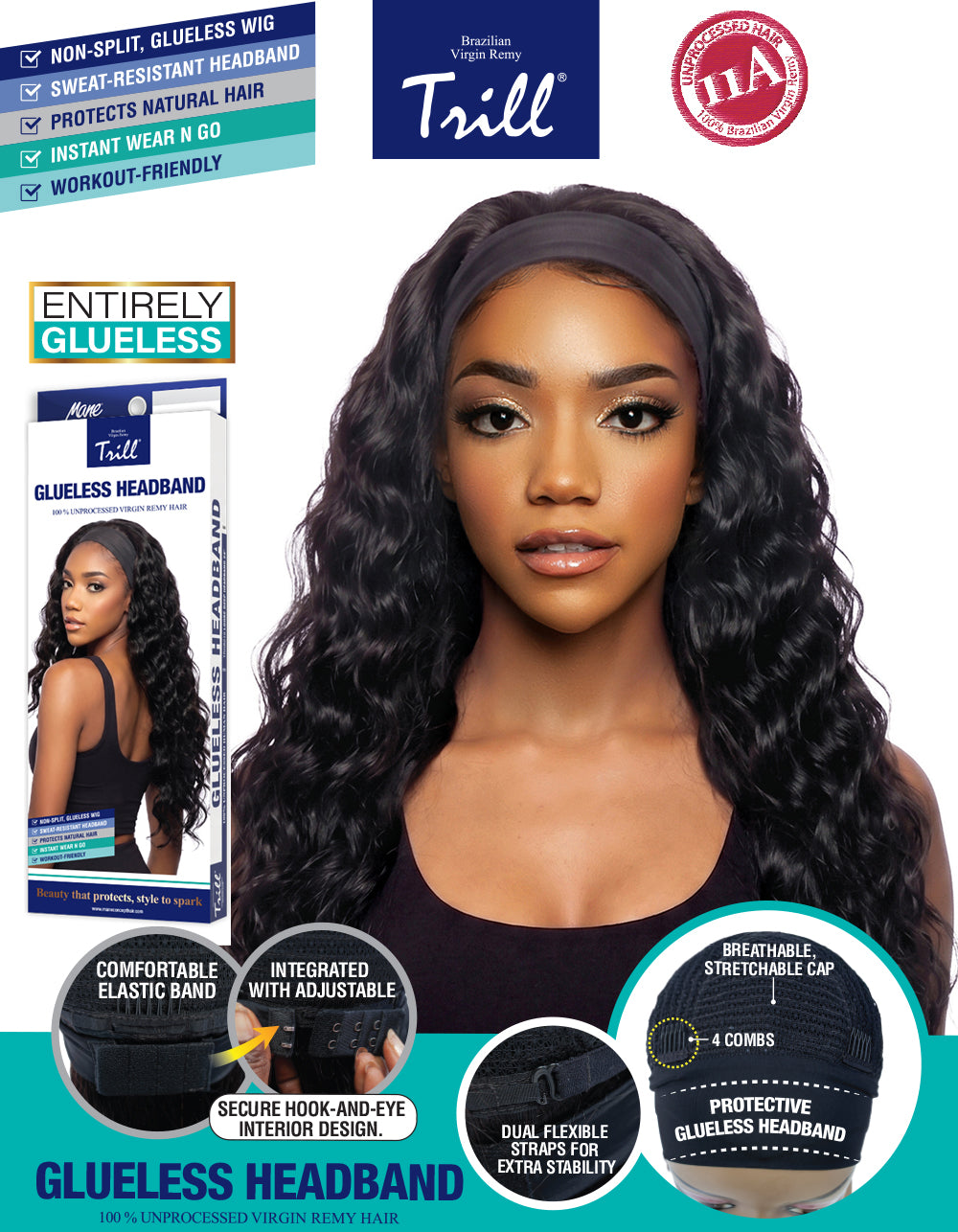 [TRILL] 100% Unprocessed Human Hair Glueless HeadBand Lace Wig- TRHB210 LOOSE DEEP HEADBAND 24"