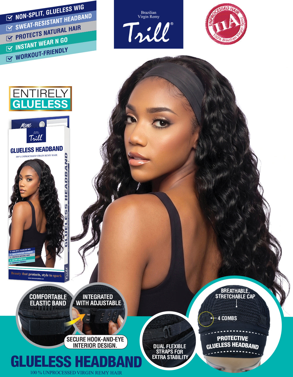 [TRILL] 100% Unprocessed Human Hair Glueless HeadBand Lace Wig- TRHB210 LOOSE DEEP HEADBAND 24"