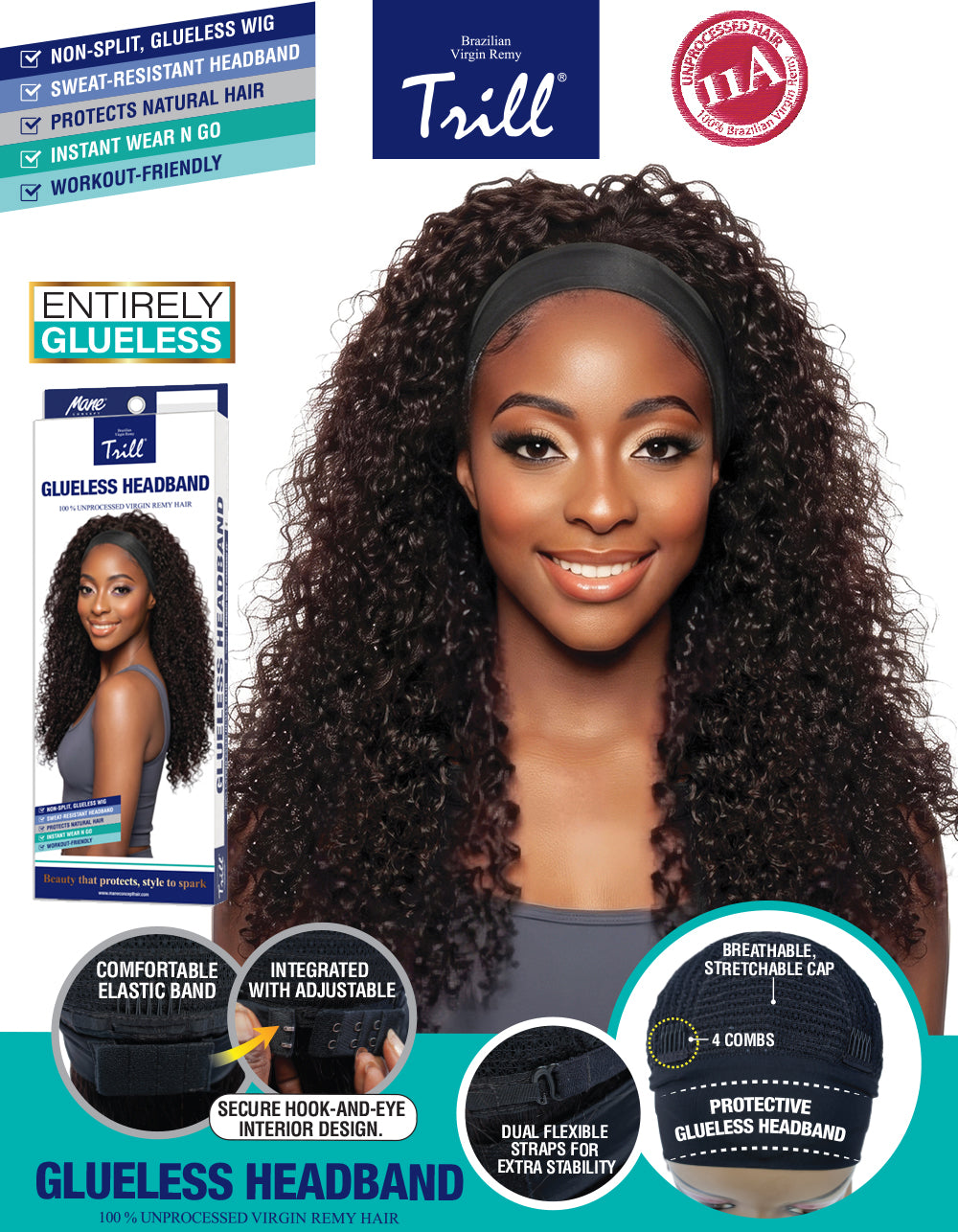 [TRILL] 100% Unprocessed Human Hair Glueless HeadBand Lace Wig- TRHB211 SPANISH WAVE 24"