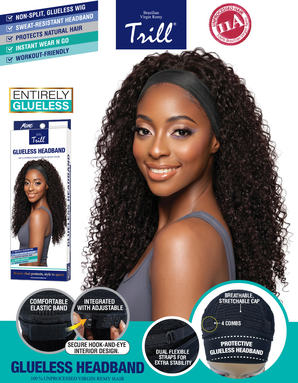 [TRILL] 100% Unprocessed Human Hair Glueless HeadBand Lace Wig- TRHB211 SPANISH WAVE 24"