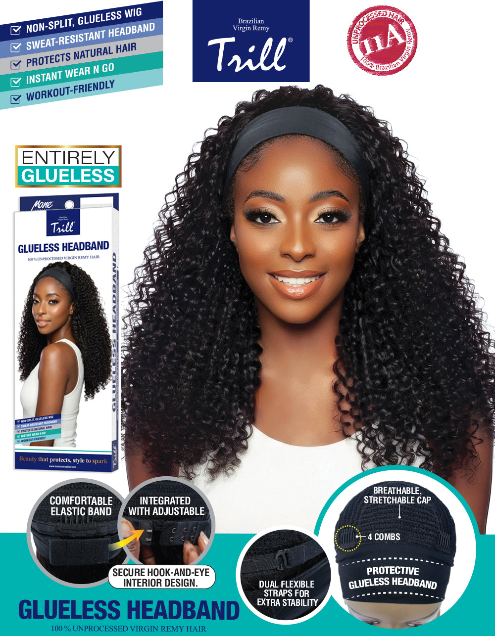 [TRILL] 100% Unprocessed Human Hair Glueless HeadBand Lace Wig- TRHB212 WATER WAVE 24"