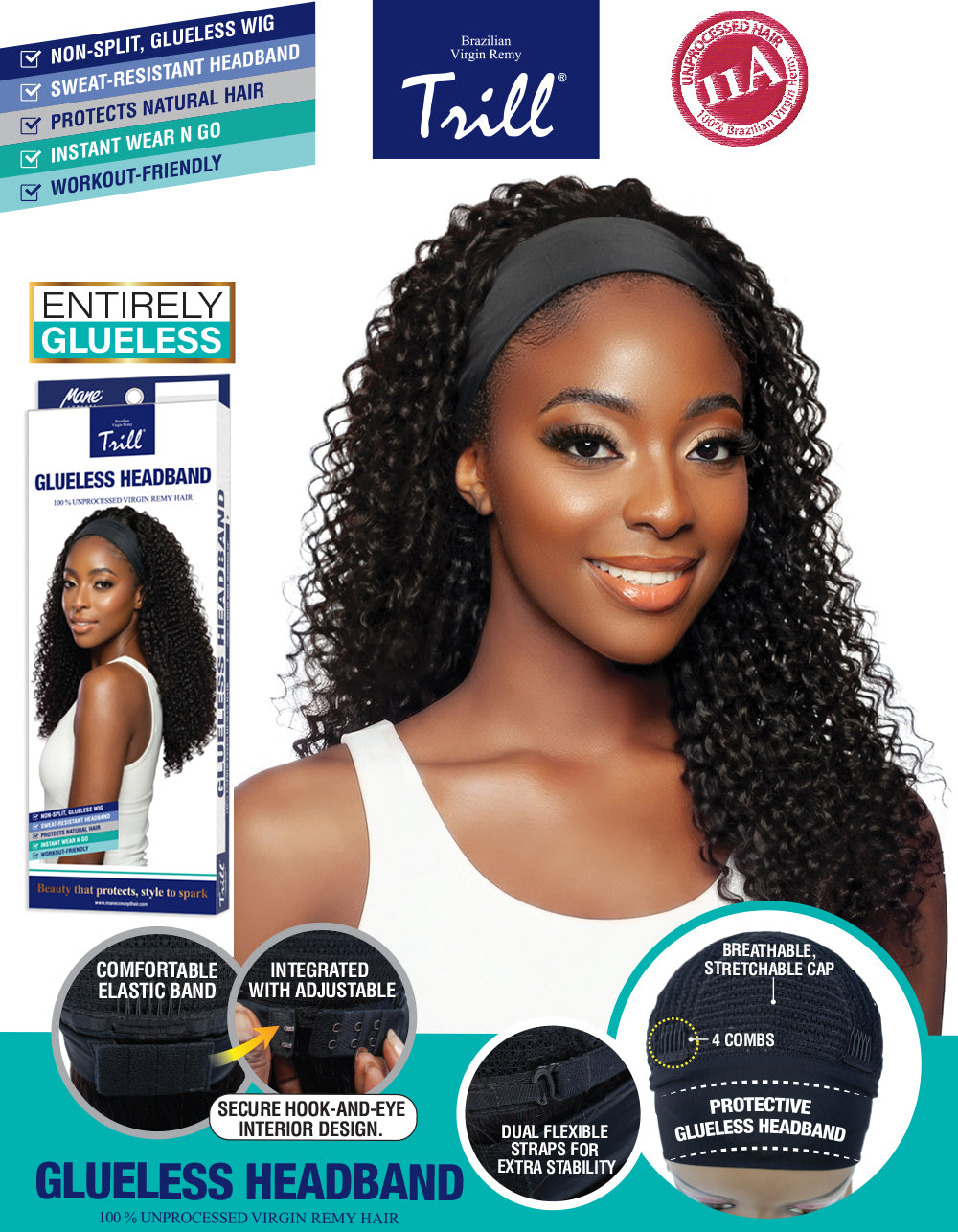 [TRILL] 100% Unprocessed Human Hair Glueless HeadBand Lace Wig- TRHB212 WATER WAVE 24"