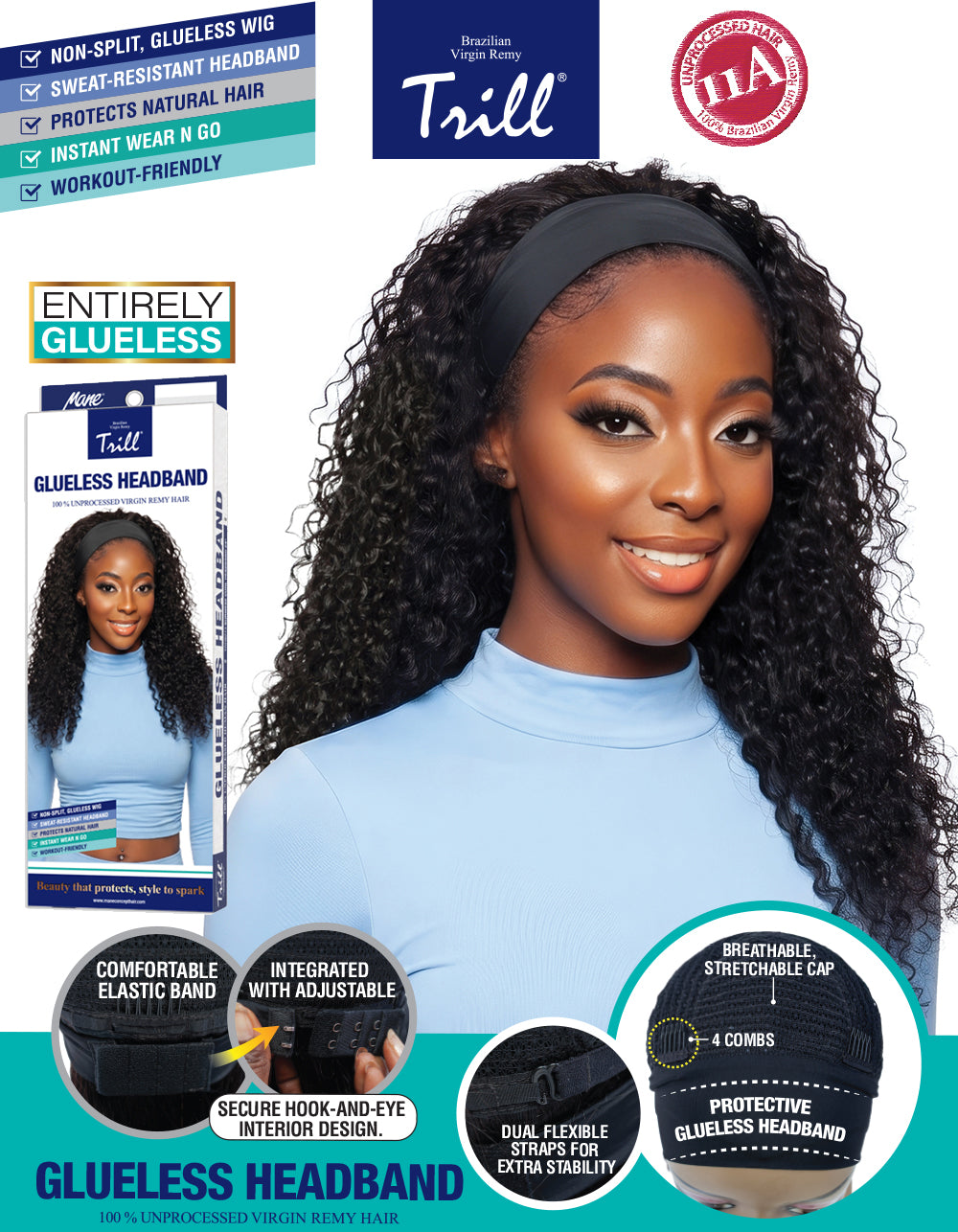 [TRILL] 100% Unprocessed Human Hair Glueless HeadBand Lace Wig- TRHB213 BURMESE CURL 24"