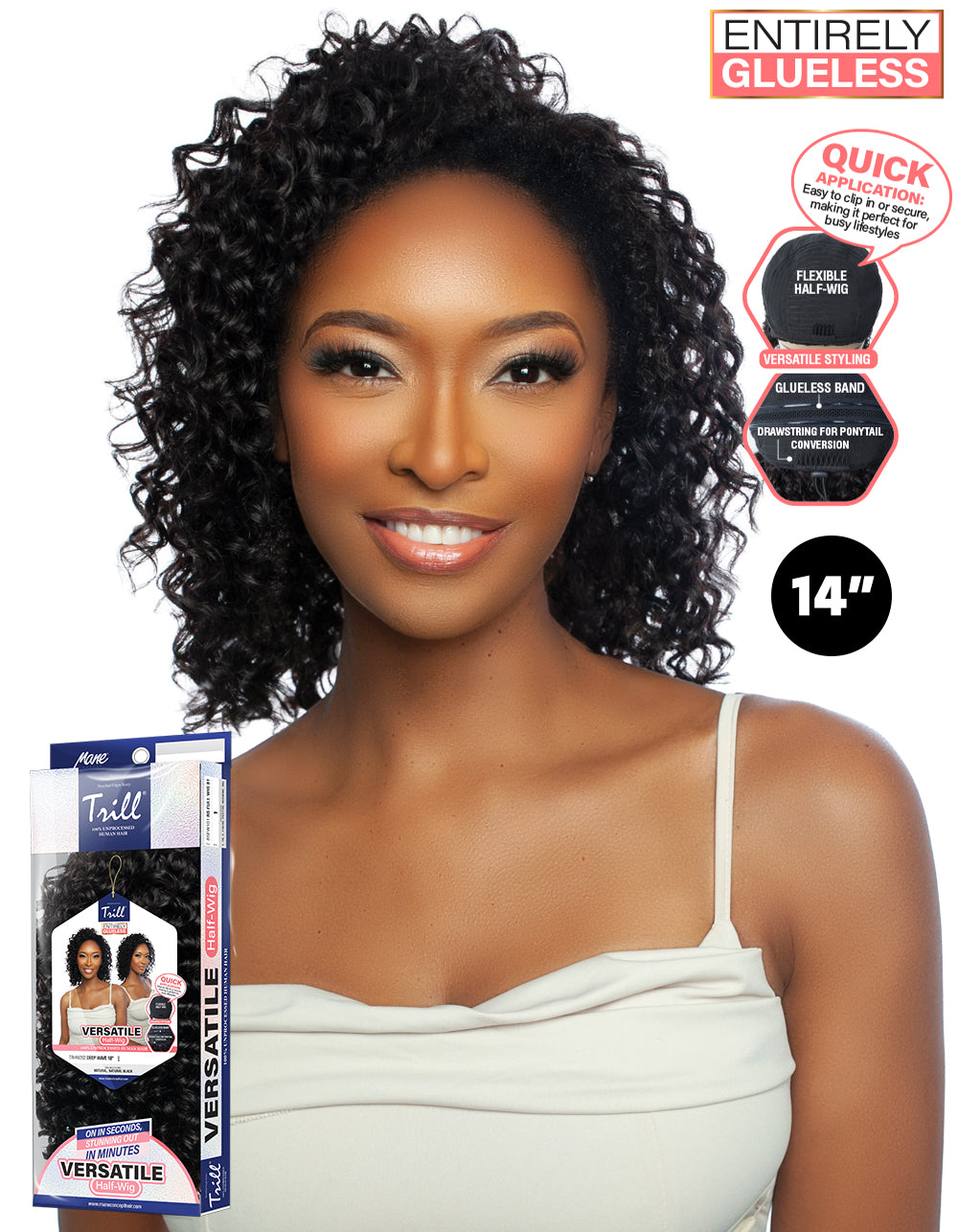 [TRILL]100% Unprocessed Virgin Human Hair Half Wig Trill Versatile Glueless TRHW201 Deep Wave 14"