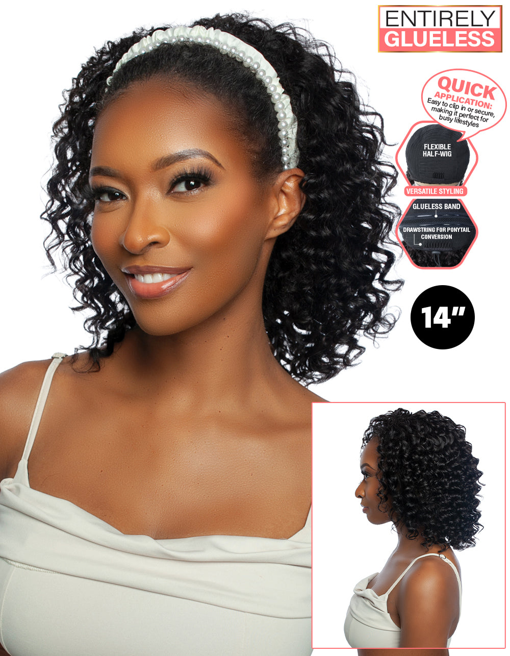 [TRILL]100% Unprocessed Virgin Human Hair Half Wig Trill Versatile Glueless TRHW201 Deep Wave 14"