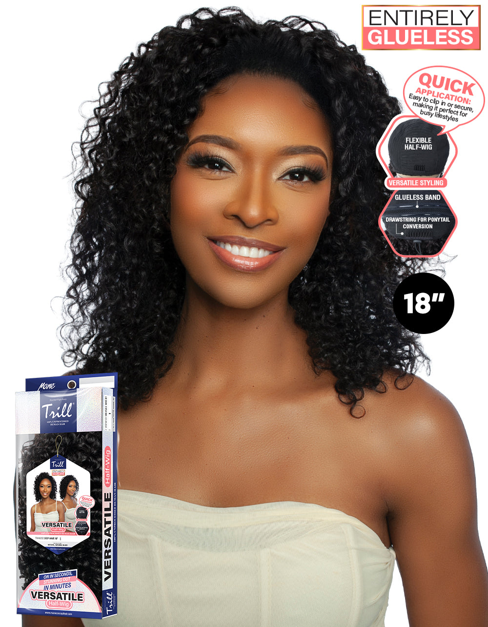 [TRILL]100% Unprocessed Virgin Human Hair Half Wig Trill Versatile Glueless TRHW202 Deep Wave 18"