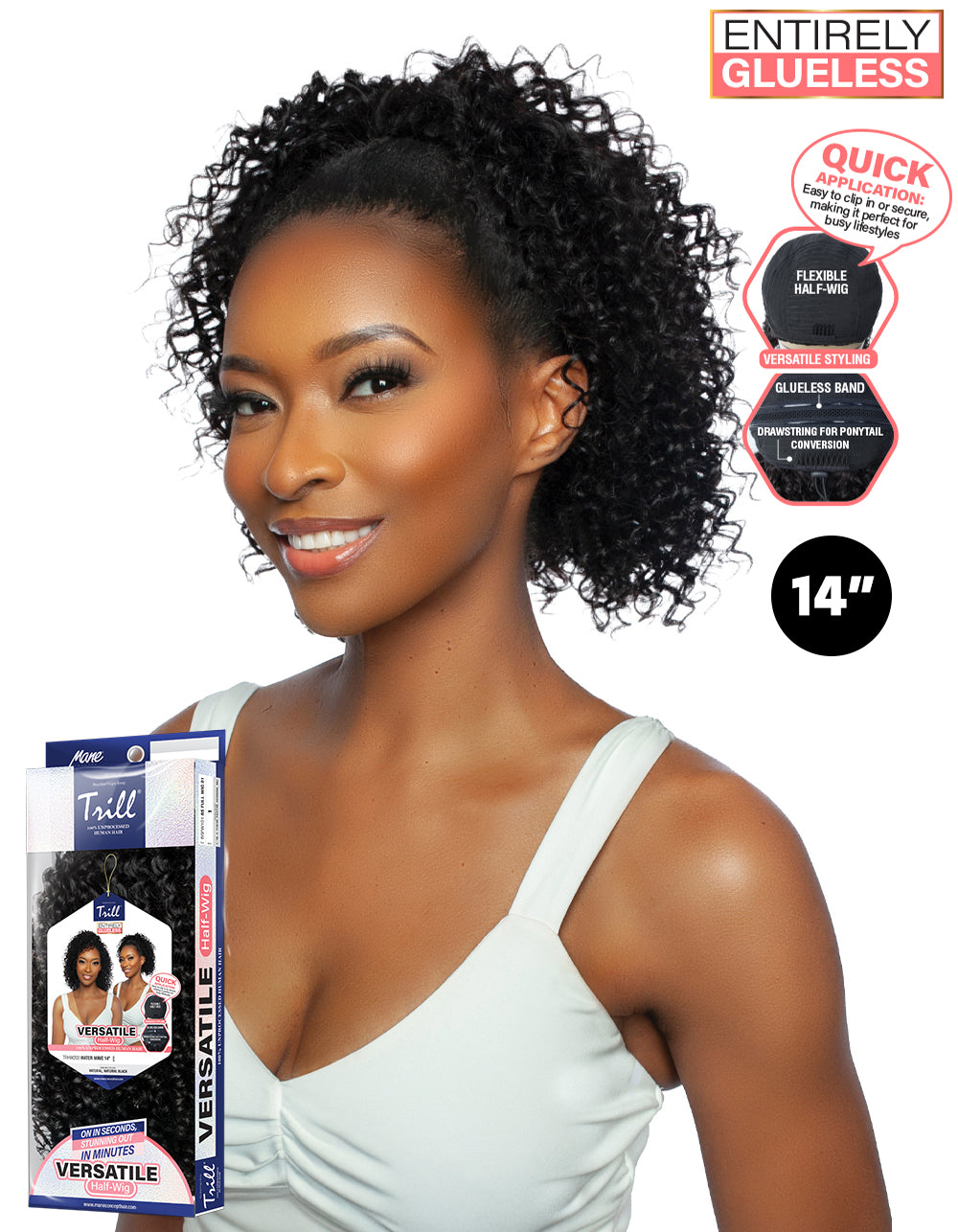 [TRILL]100% Unprocessed Virgin Human Hair Half Wig Trill Versatile Glueless TRHW203 Water Wave 14"