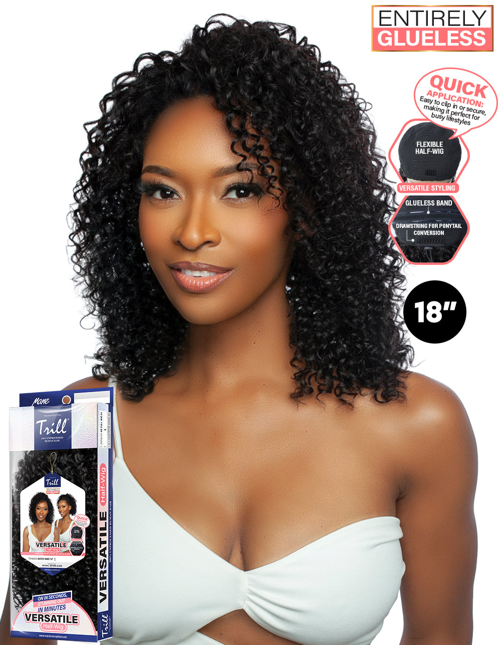 [TRILL]100% Unprocessed Virgin Human Hair Half Wig Trill Versatile Glueless TRHW204 Water Wave 18"