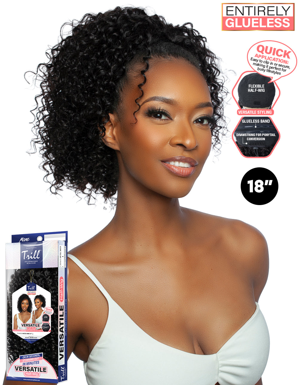 [TRILL]100% Unprocessed Virgin Human Hair Half Wig Trill Versatile Glueless TRHW204 Water Wave 18"