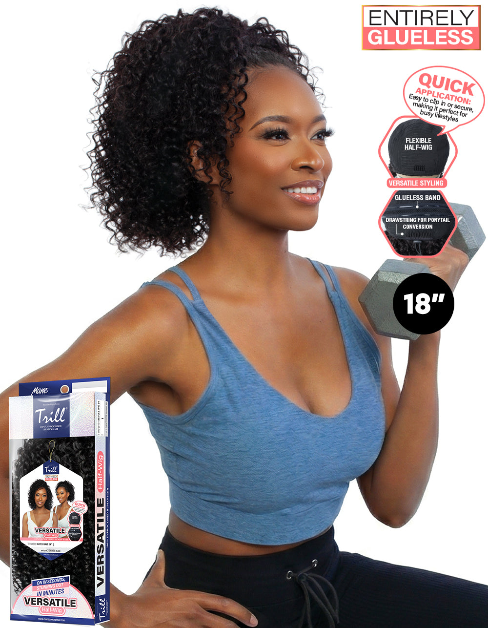 [TRILL]100% Unprocessed Virgin Human Hair Half Wig Trill Versatile Glueless TRHW204 Water Wave 18"